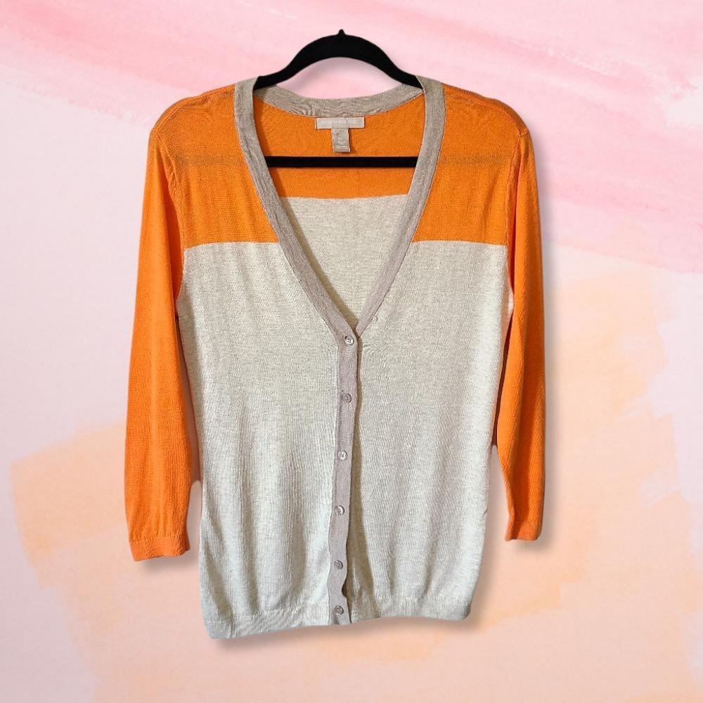 Banana Republic Orange & Cream Button Up Cardigan